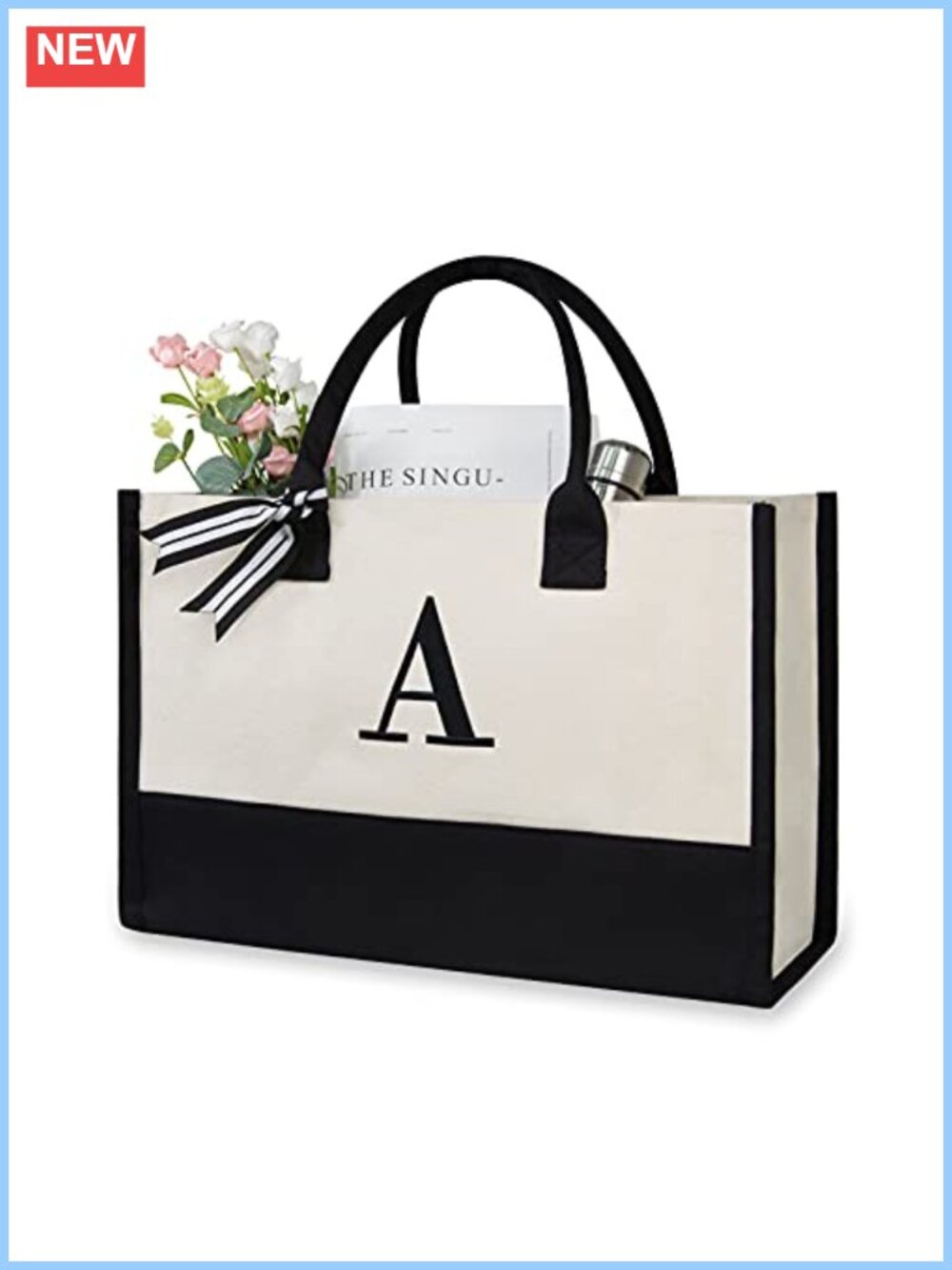 Personalized Initial Canvas Beach Tote Bag Monogrammed Gift for Women